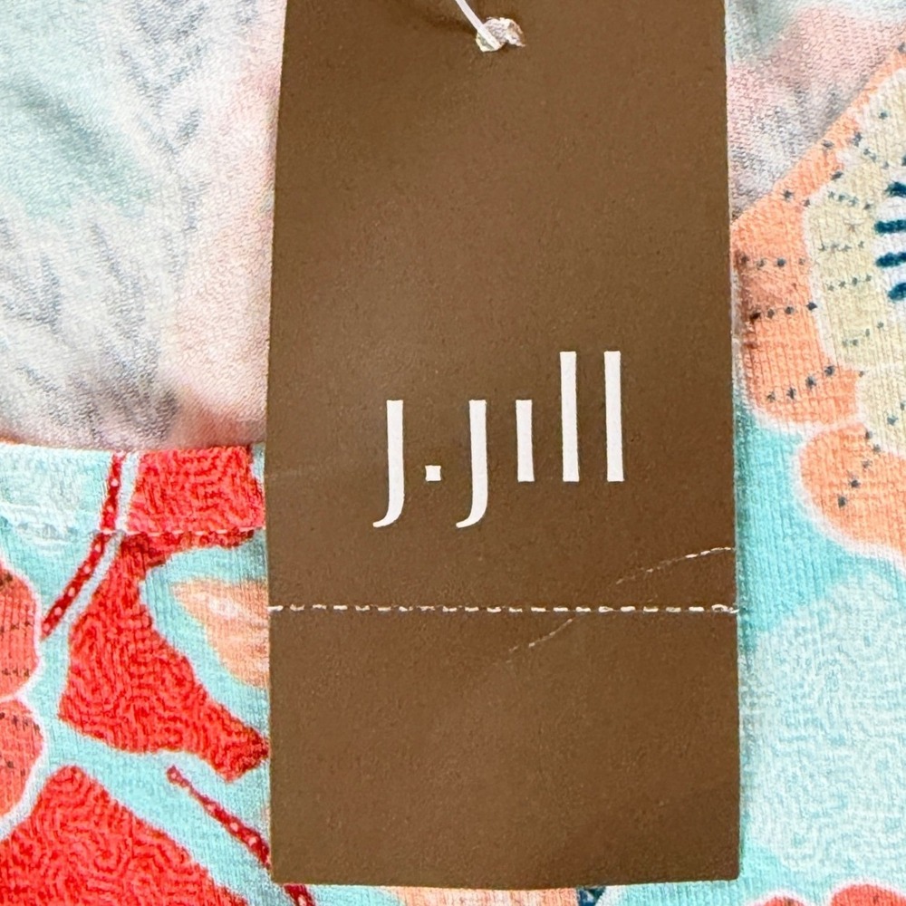 J. Jill Women Tall L Floral Sleeveless Knit Dress Aqua Coral Hibiscus 132803 NWT - Picture 5 of 8